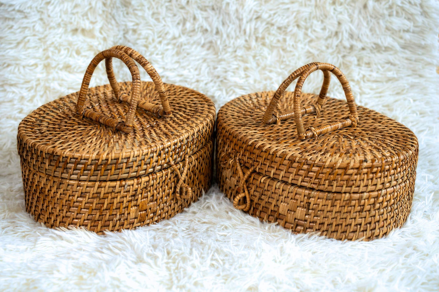 Oval Lidded Cane Storage Basket