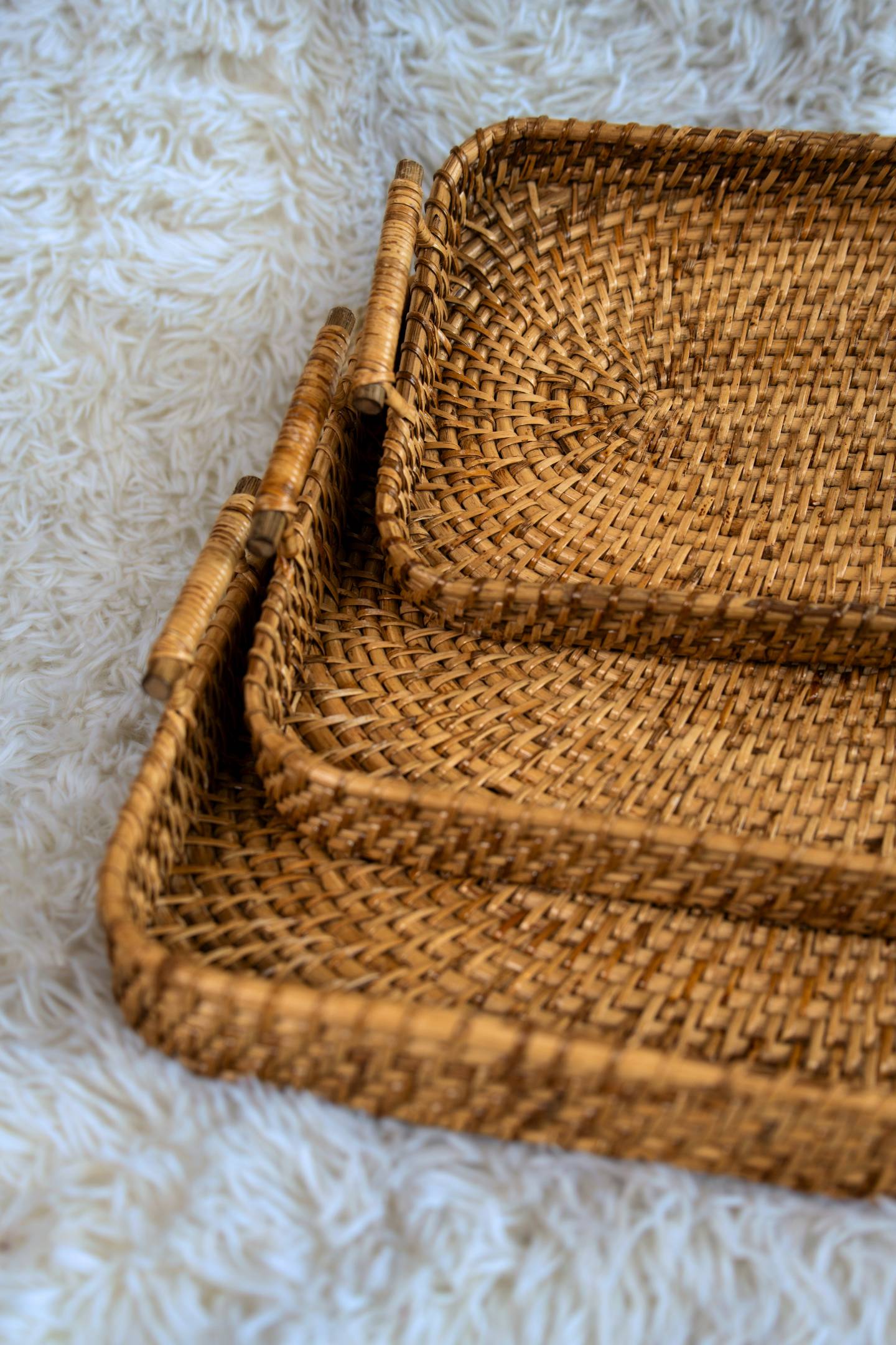 Handwoven Cane Serving Trays (Set of 3)