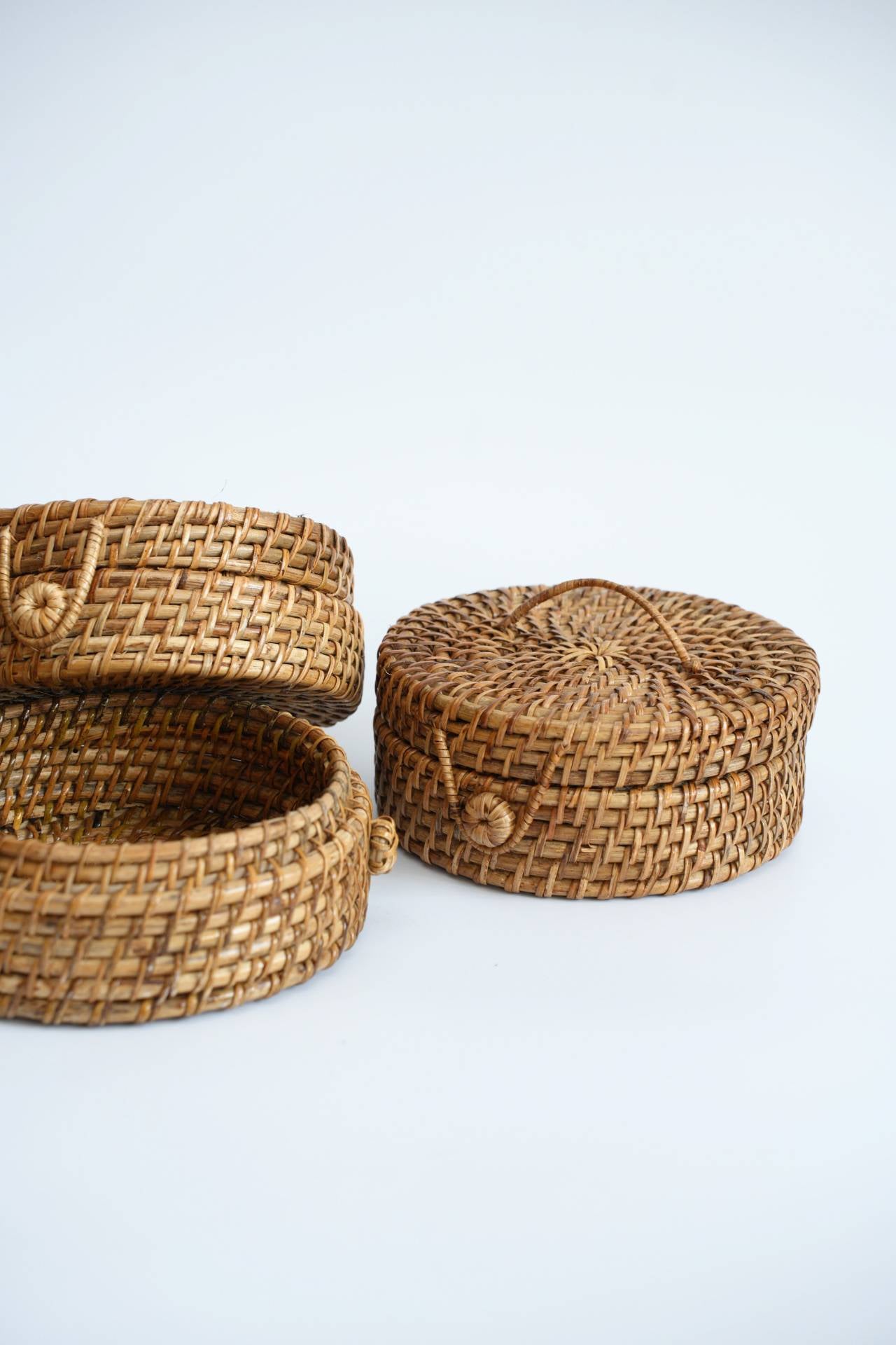 Handwoven Round Rattan Storage Box with Lid