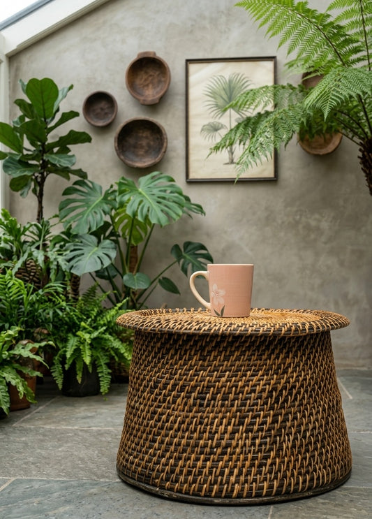 Hand woven rattan cane coffee table