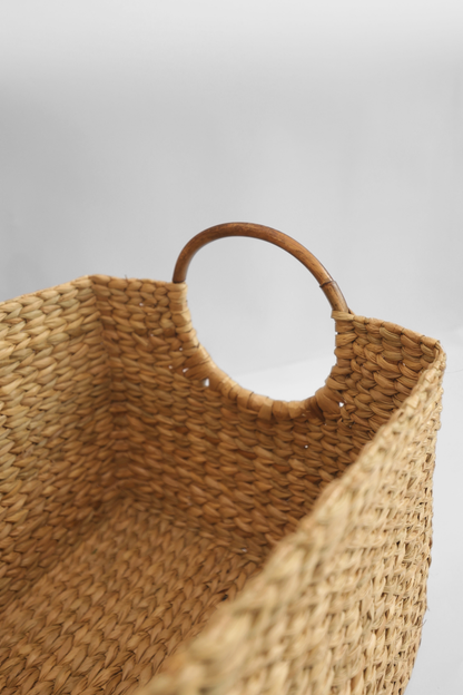 Square Kauna Utility Basket with Rattan Cane Ring Handles