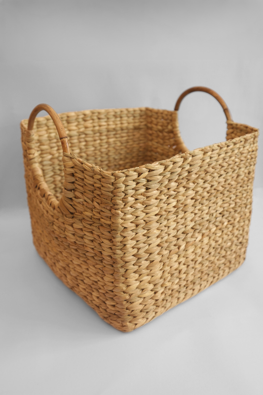 Square Kauna Utility Basket with Rattan Cane Ring Handles