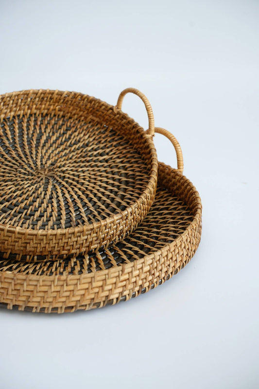 Round Handwoven Cane Big Trays (set 2)