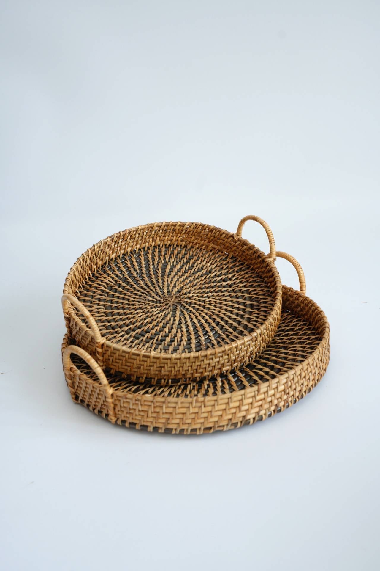 Round Handwoven Cane Big Trays (set 2)