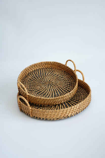 Round Handwoven Cane Big Trays (set 2)