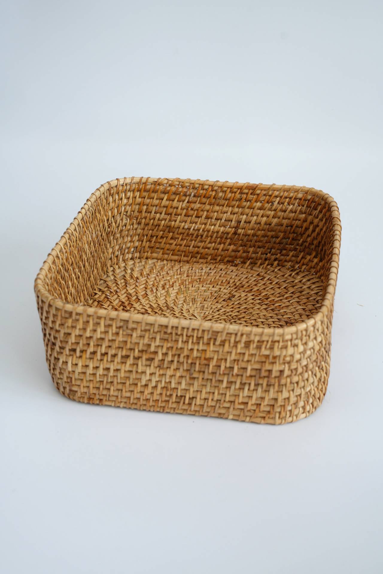 Handwoven Square Rattan Basket with Lid