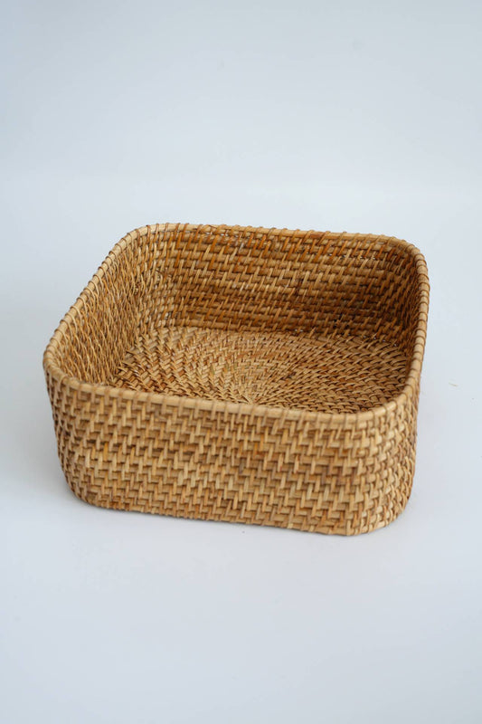 Handwoven Square Rattan Basket with Lid