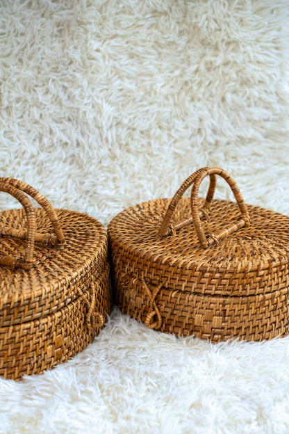Oval Lidded Cane Storage Basket