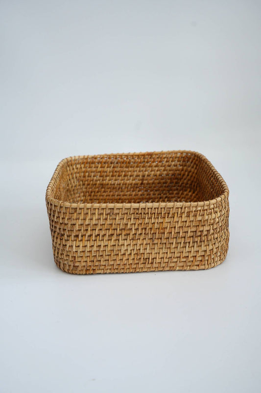 Handwoven Square Rattan Basket with Lid