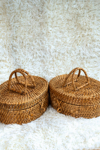 Oval Lidded Cane Storage Basket