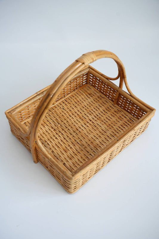 Handwoven Rectangular Cane Basket