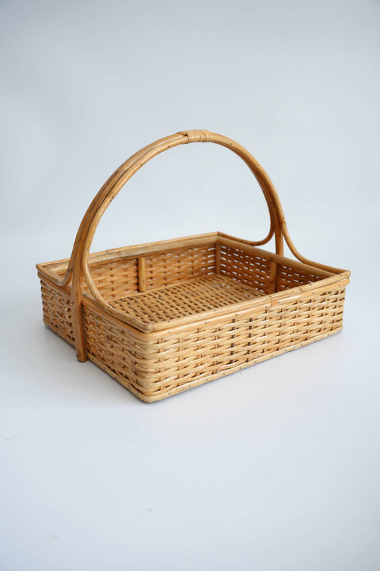 Handwoven Rectangular Cane Basket