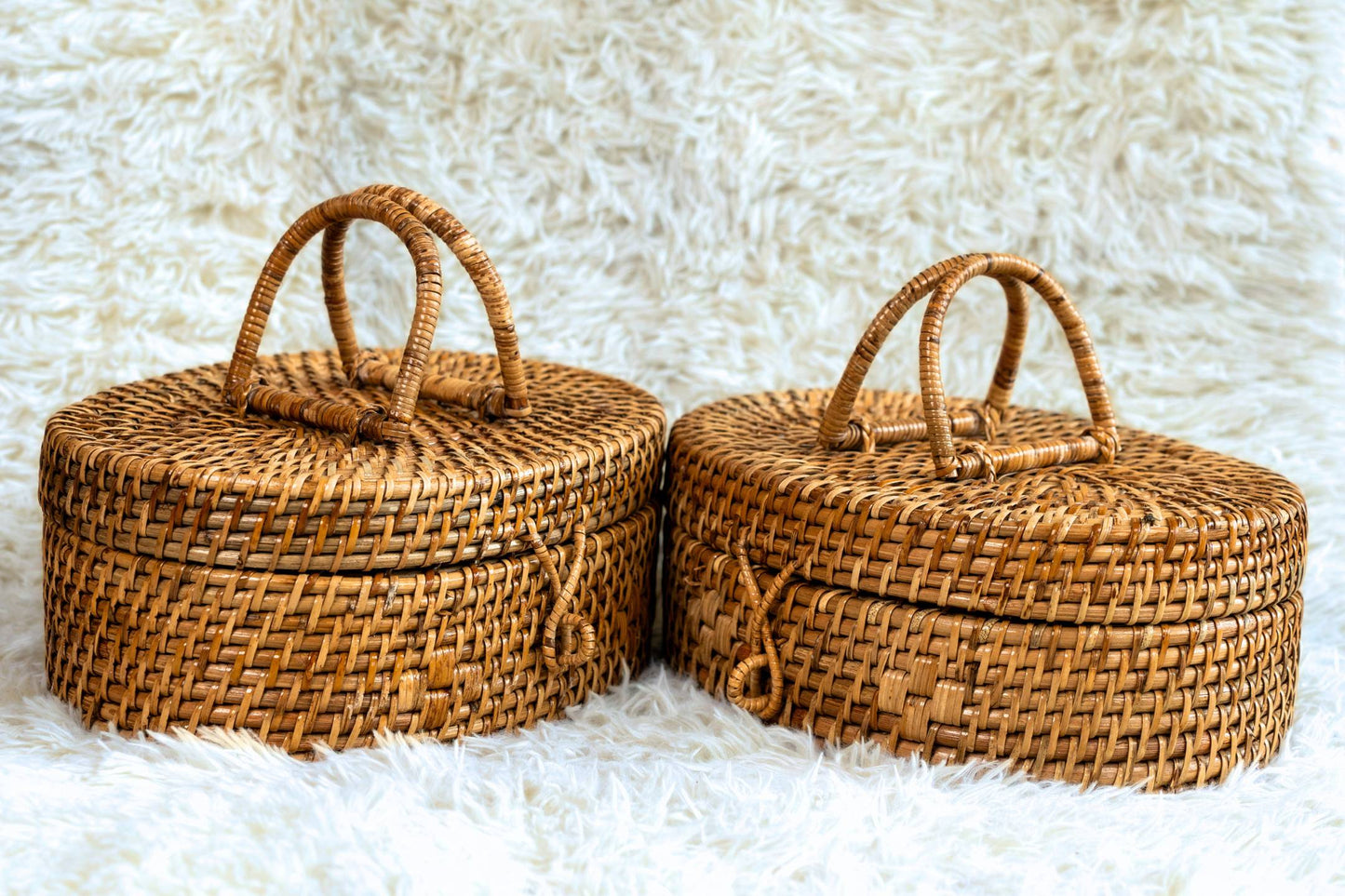 Oval Lidded Cane Storage Basket