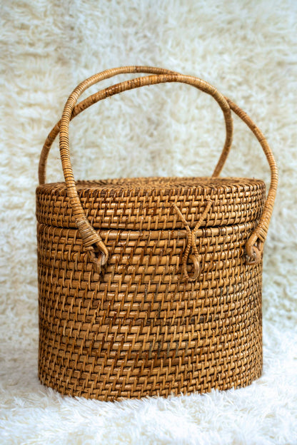 Large Oval Cane Utility Basket with Double Handles