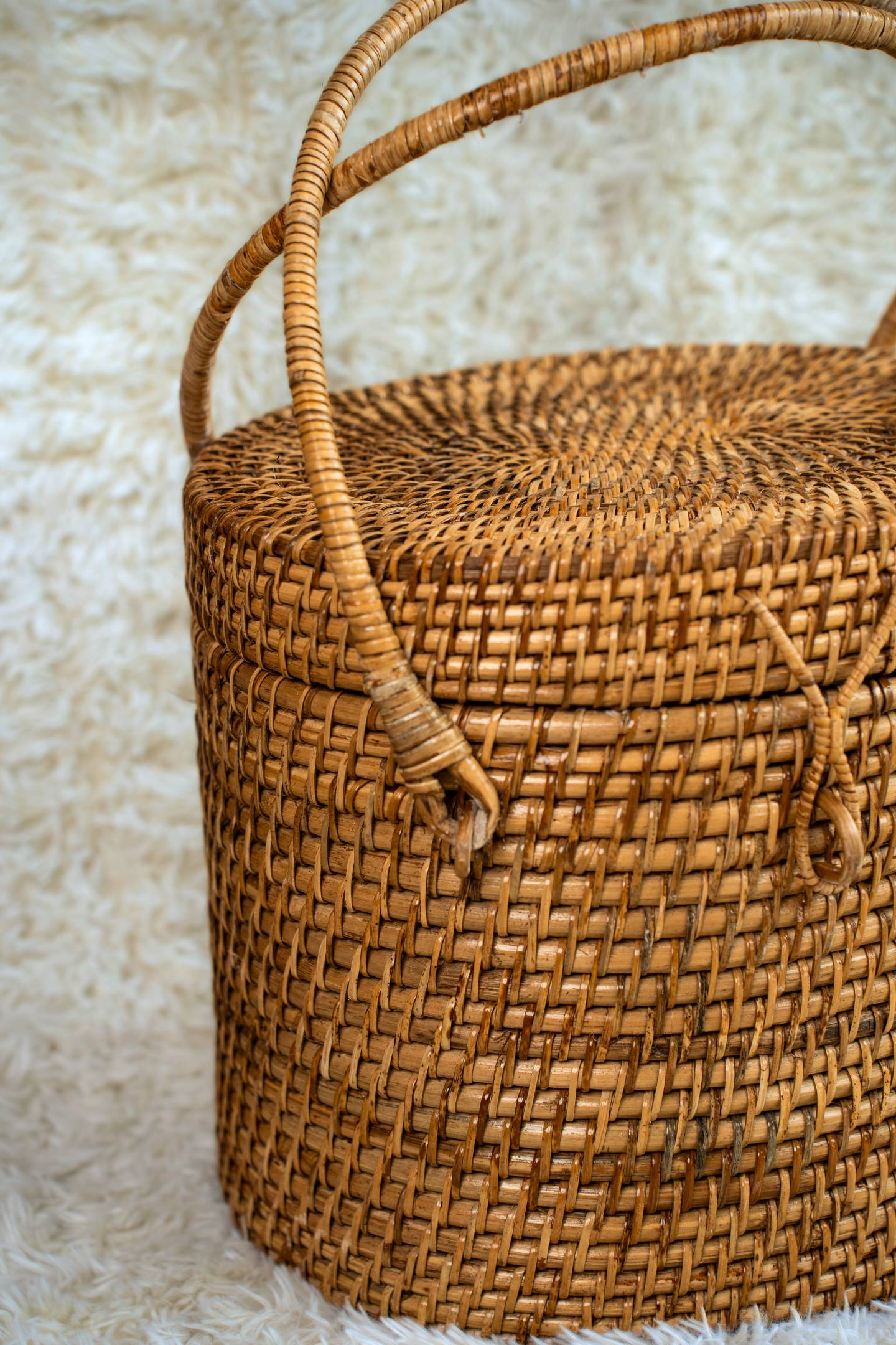 Large Oval Cane Utility Basket with Double Handles