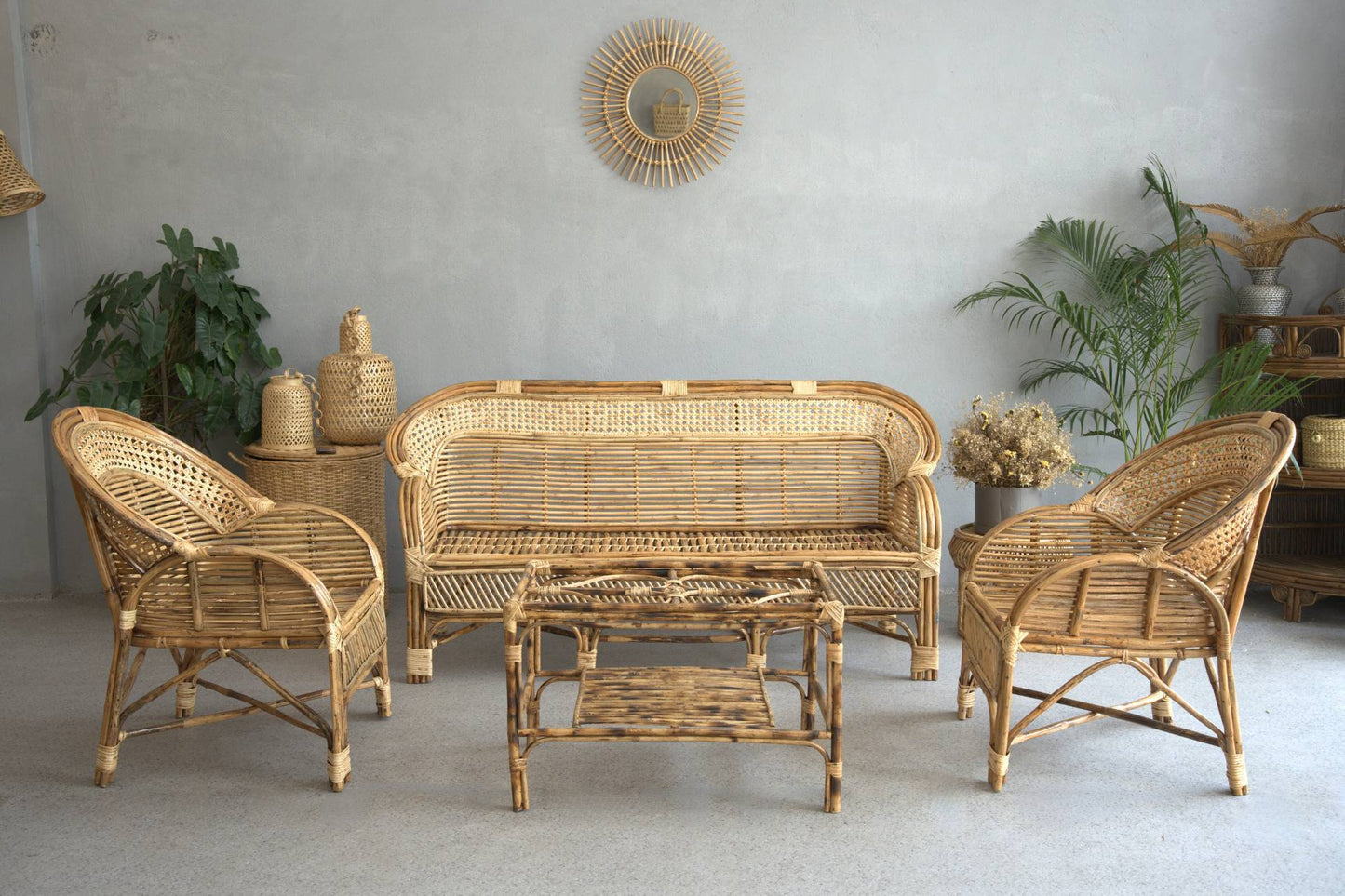 Classic Curved Cane Sofa Set