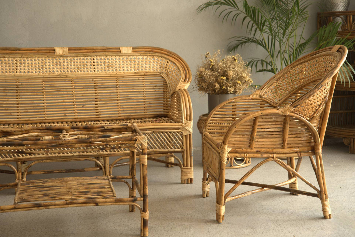 Classic Curved Cane Sofa Set