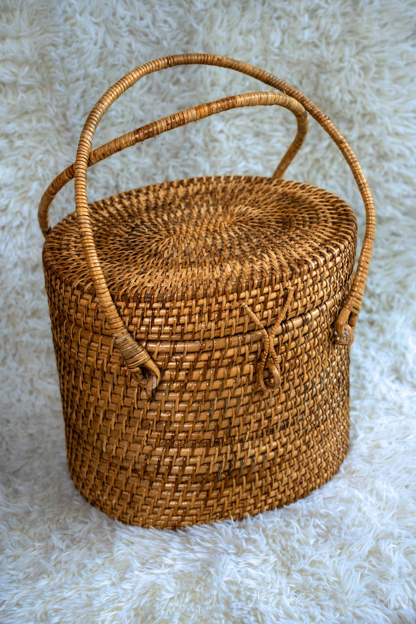 Large Oval Cane Utility Basket with Double Handles