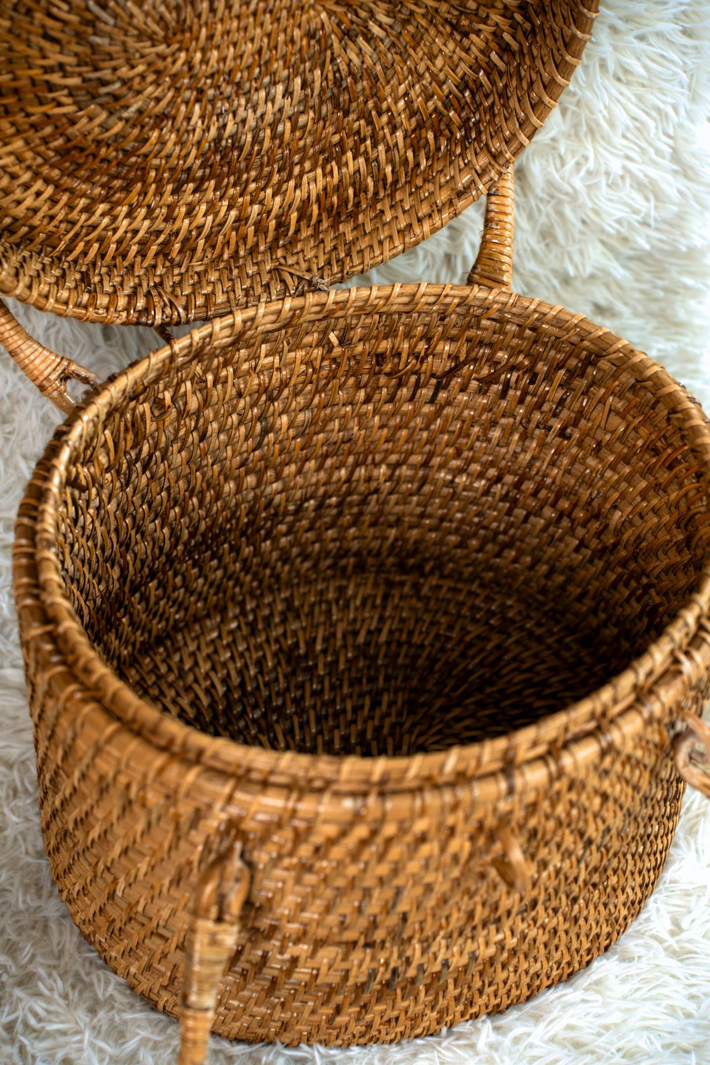 Large Oval Cane Utility Basket with Double Handles