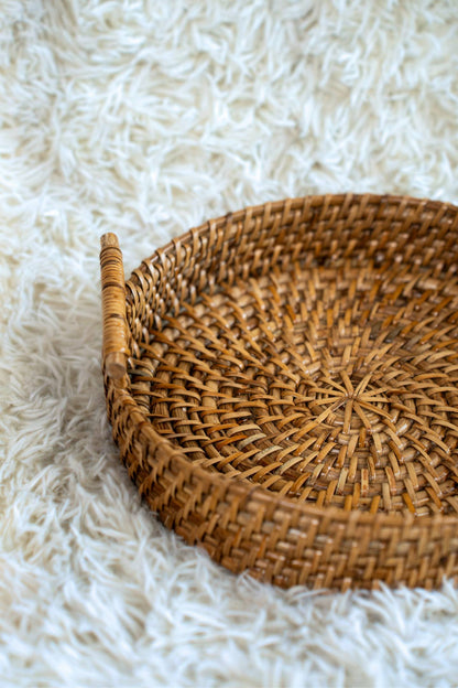 Round Handwoven Cane Small Tray