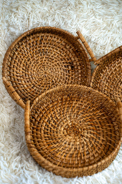 Round Handwoven Cane Small Tray