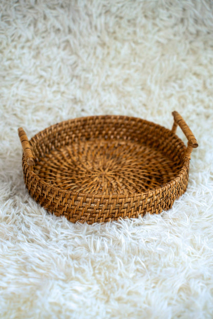 Round Handwoven Cane Small Tray