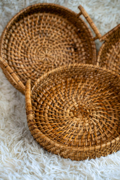 Round Handwoven Cane Small Tray