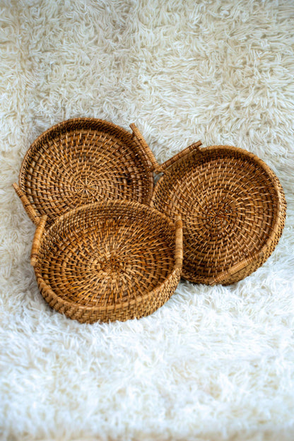 Round Handwoven Cane Small Tray
