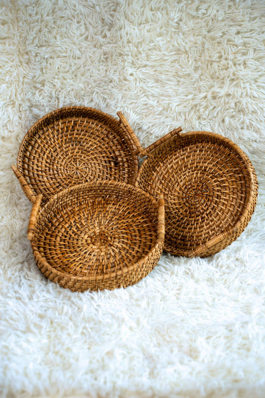 Round Handwoven Cane Small Tray
