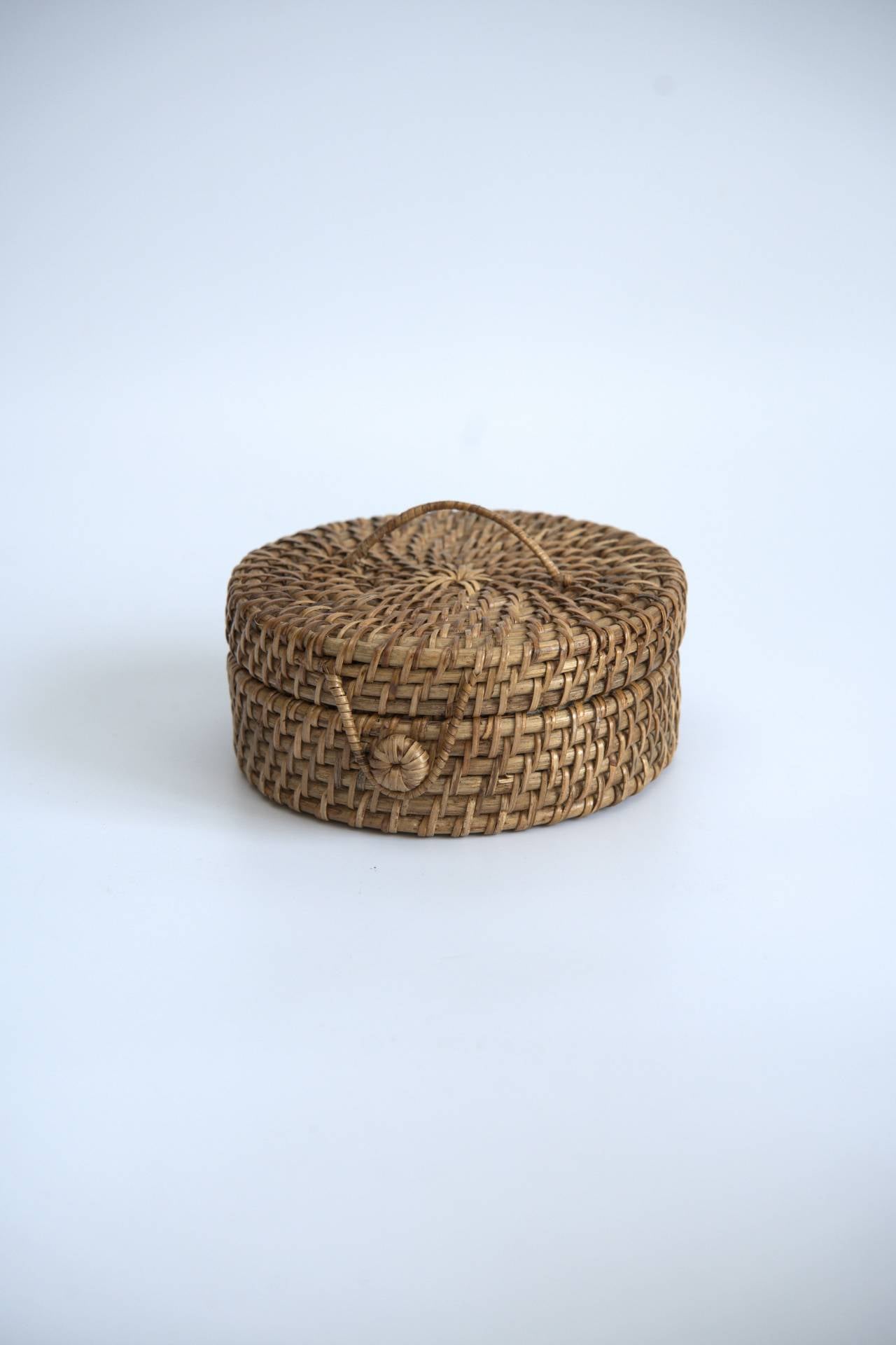 Handwoven Round Rattan Storage Box with Lid