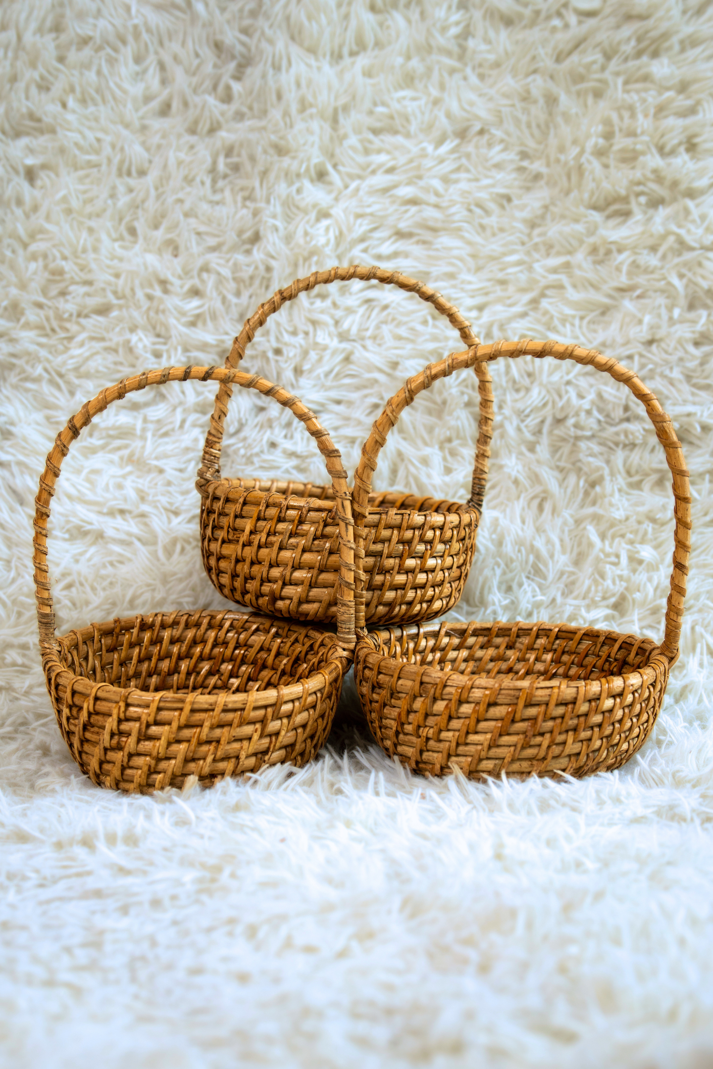 Round Cane Basket with Handle