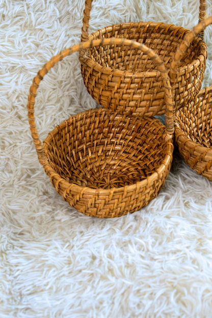 Round Cane Basket with Handle