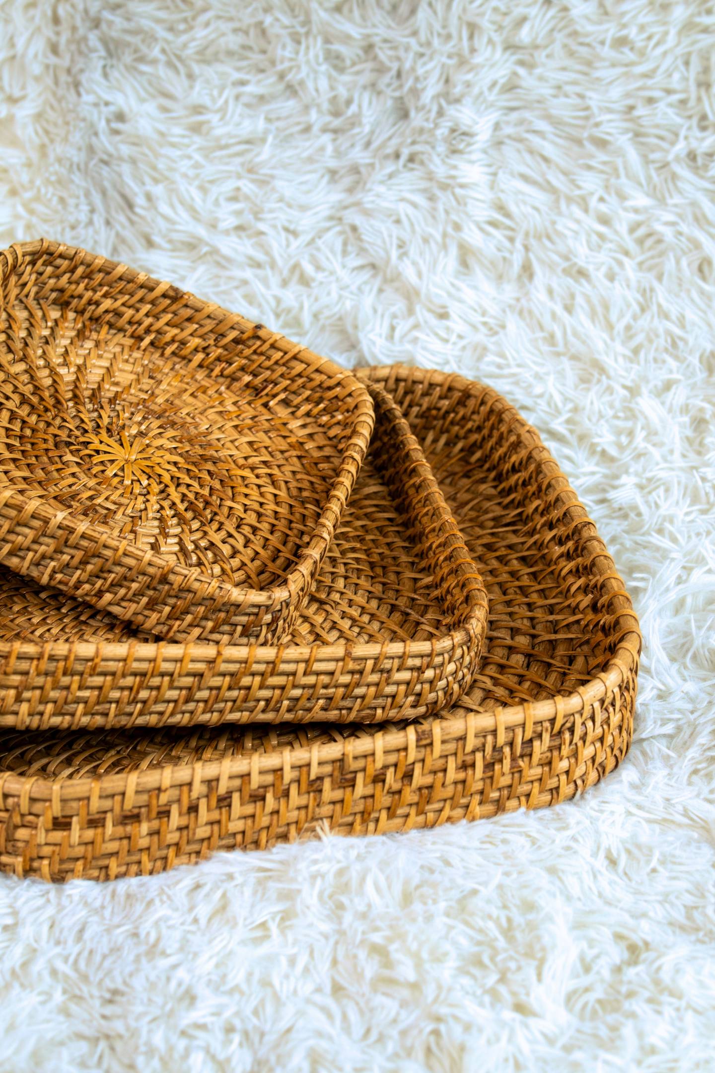 Square Handwoven Cane Tray Set