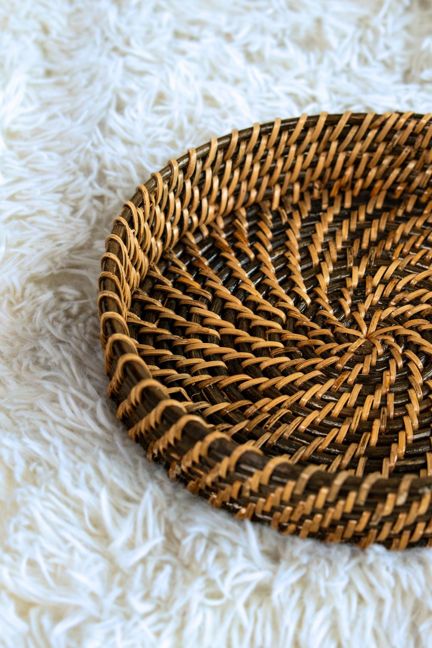 Black & Natural Spiral Cane Tray Set