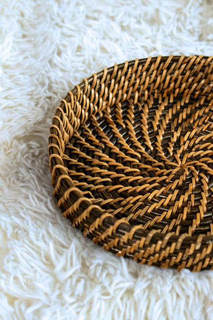 Black & Natural Spiral Cane Tray Set