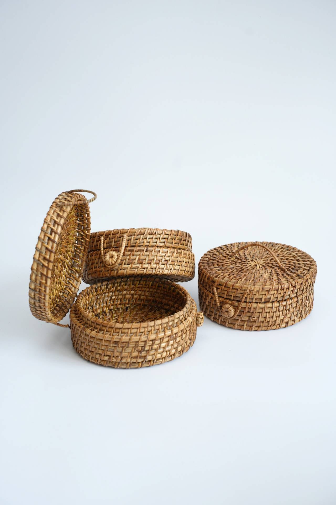 Handwoven Round Rattan Storage Box with Lid