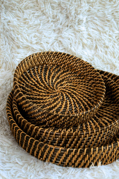 Black & Natural Spiral Cane Tray Set