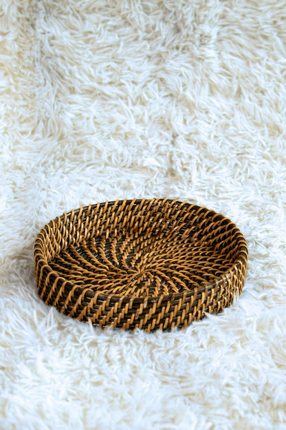 Black & Natural Spiral Cane Tray Set