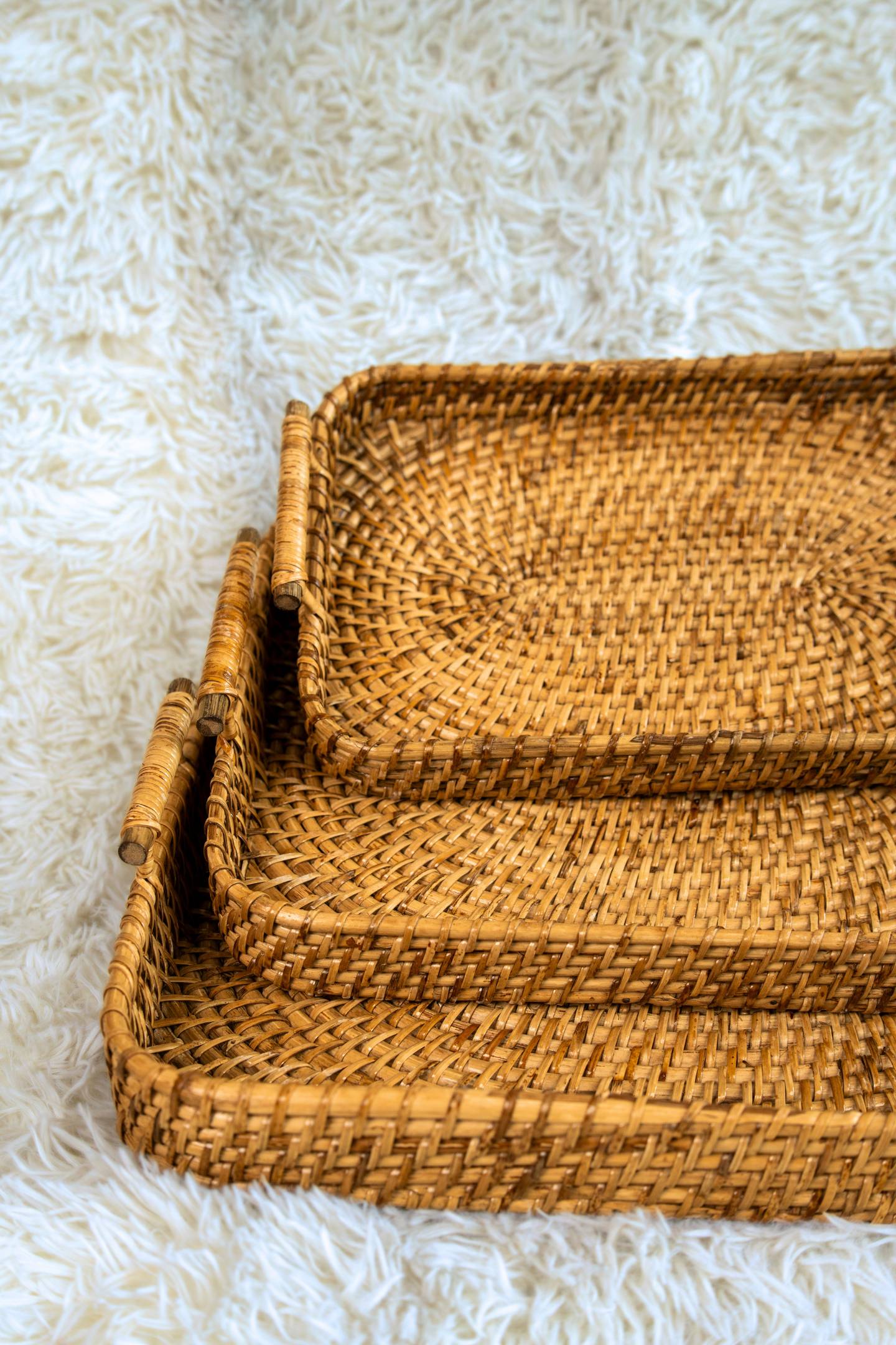 Handwoven Cane Serving Trays (Set of 3)