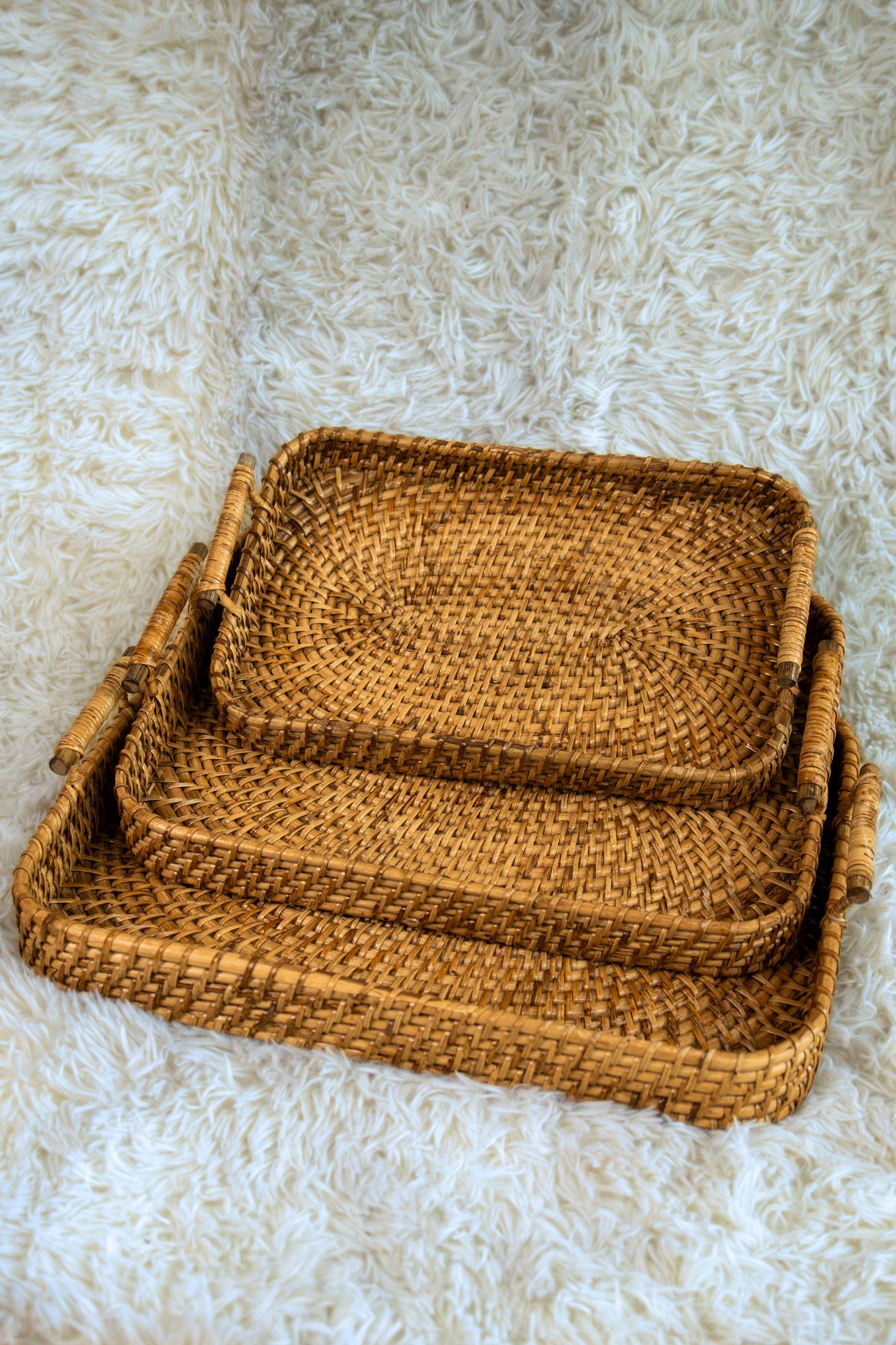 Handwoven Cane Serving Trays (Set of 3)