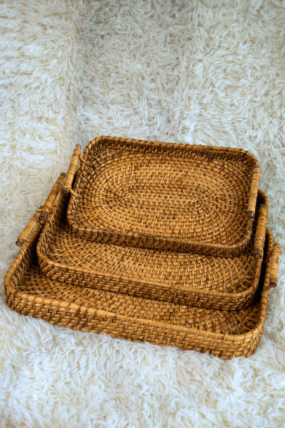 Handwoven Cane Serving Trays (Set of 3)