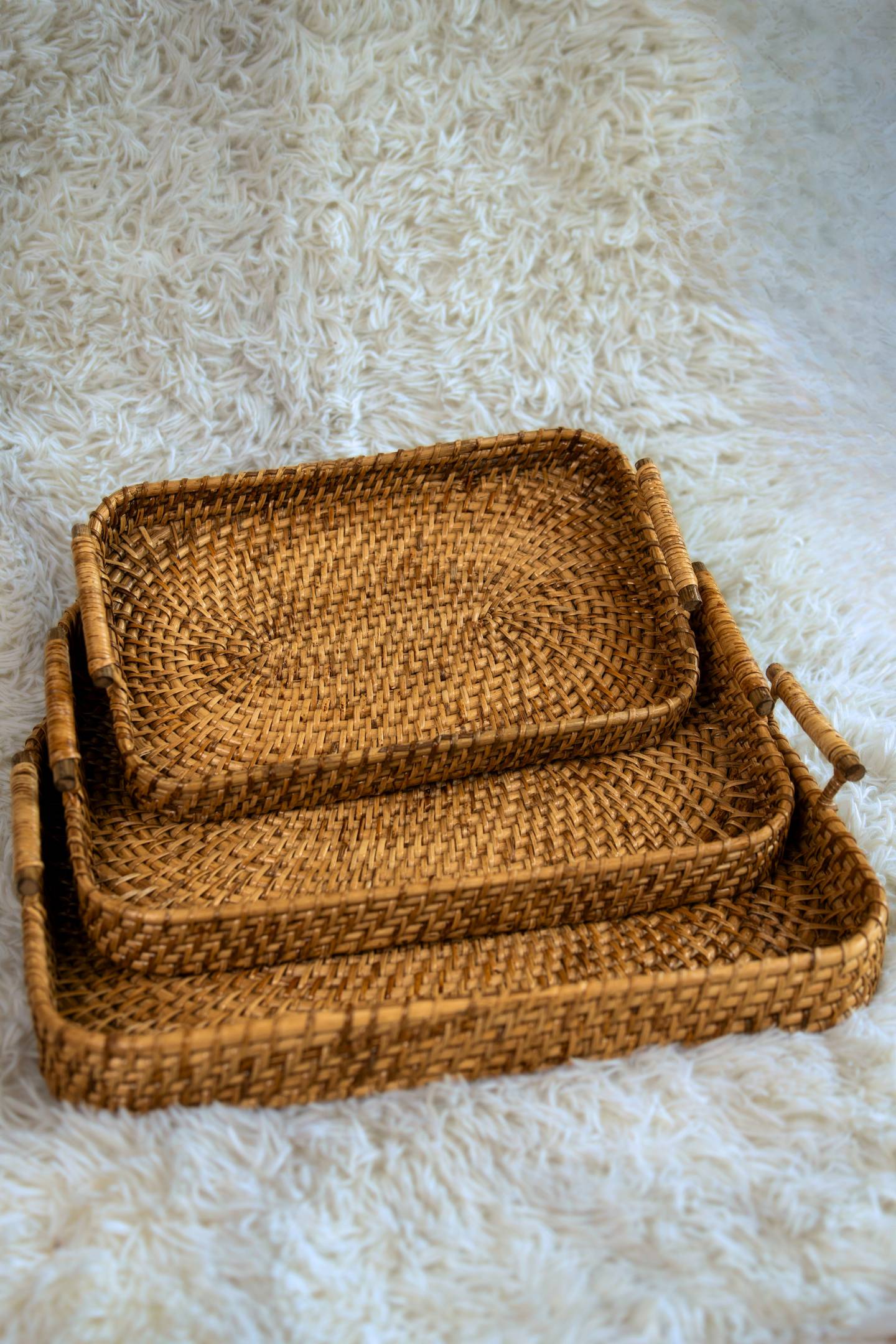 Handwoven Cane Serving Trays (Set of 3)