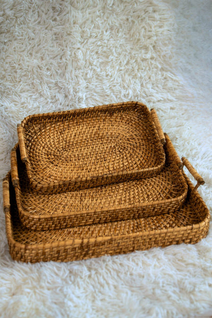 Handwoven Cane Serving Trays (Set of 3)