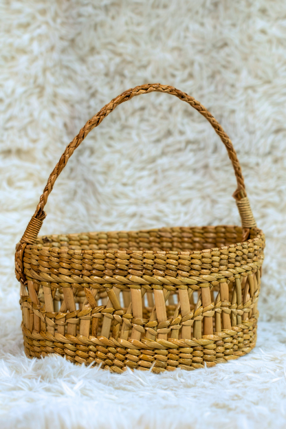 Oval Kauna Hamper Basket with Braided Handle