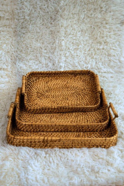 Handwoven Cane Serving Trays (Set of 3)