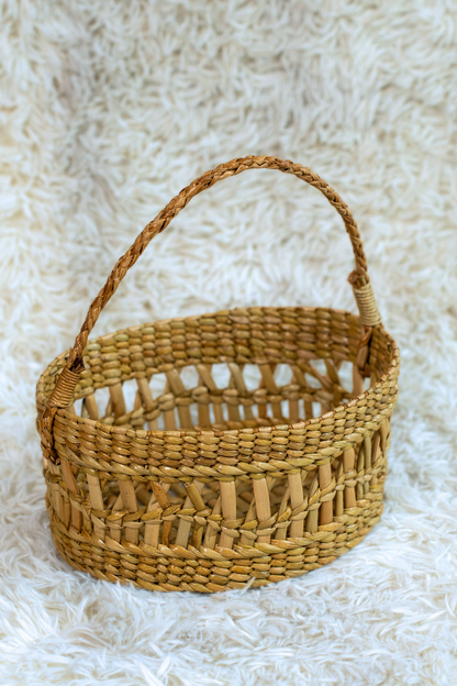 Oval Kauna Hamper Basket with Braided Handle