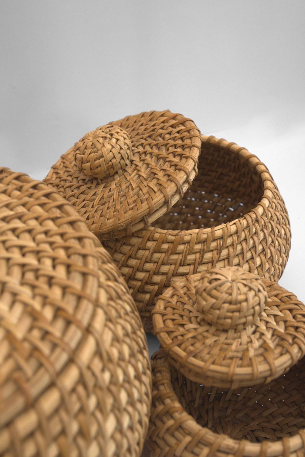 Handwoven Rattan Storage Jars with Lids (Set of 3)