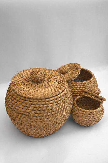 Handwoven Rattan Storage Jars with Lids (Set of 3)