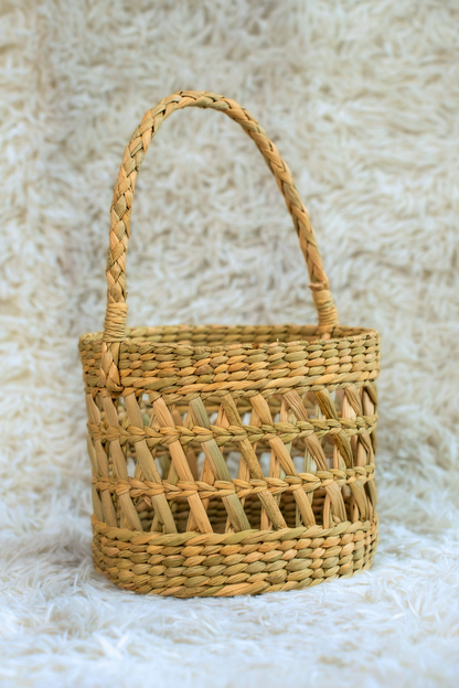 Round Kauna Hamper Basket with Diagonal Weave