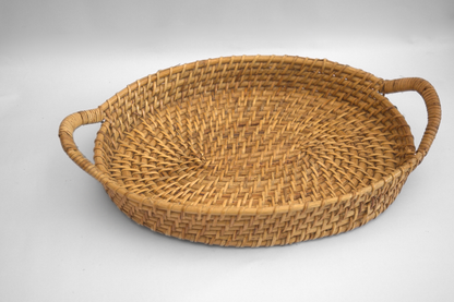 Oval Cane Serving Tray with Handles
